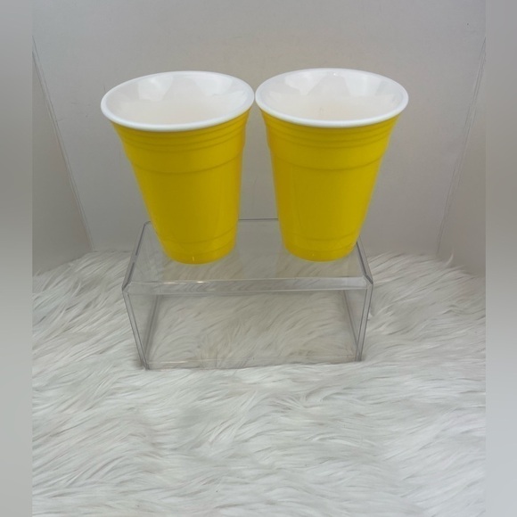 NEW Monogrammed Letter “M” Set of 2 Yellow Hard Plastic Cups - Picture 5 of 7